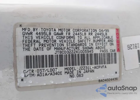 1999 Lexus Sc 300 z USA, uszkodzony, nr VIN JT8CD32Z2X1005945